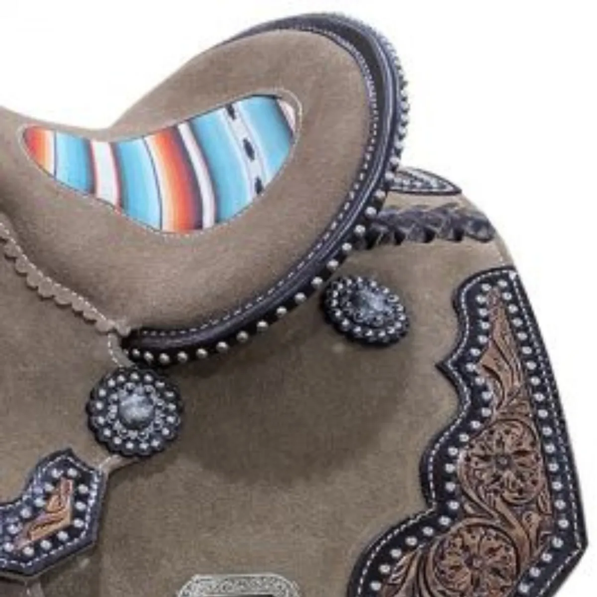 12" DOUBLE T ROUGH OUT BARREL STYLE SADDLE WITH SOUTHWEST SERAPE PRINTED INLAY