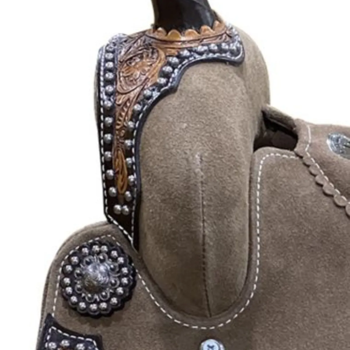 12" DOUBLE T ROUGH OUT BARREL STYLE SADDLE WITH SOUTHWEST SERAPE PRINTED INLAY