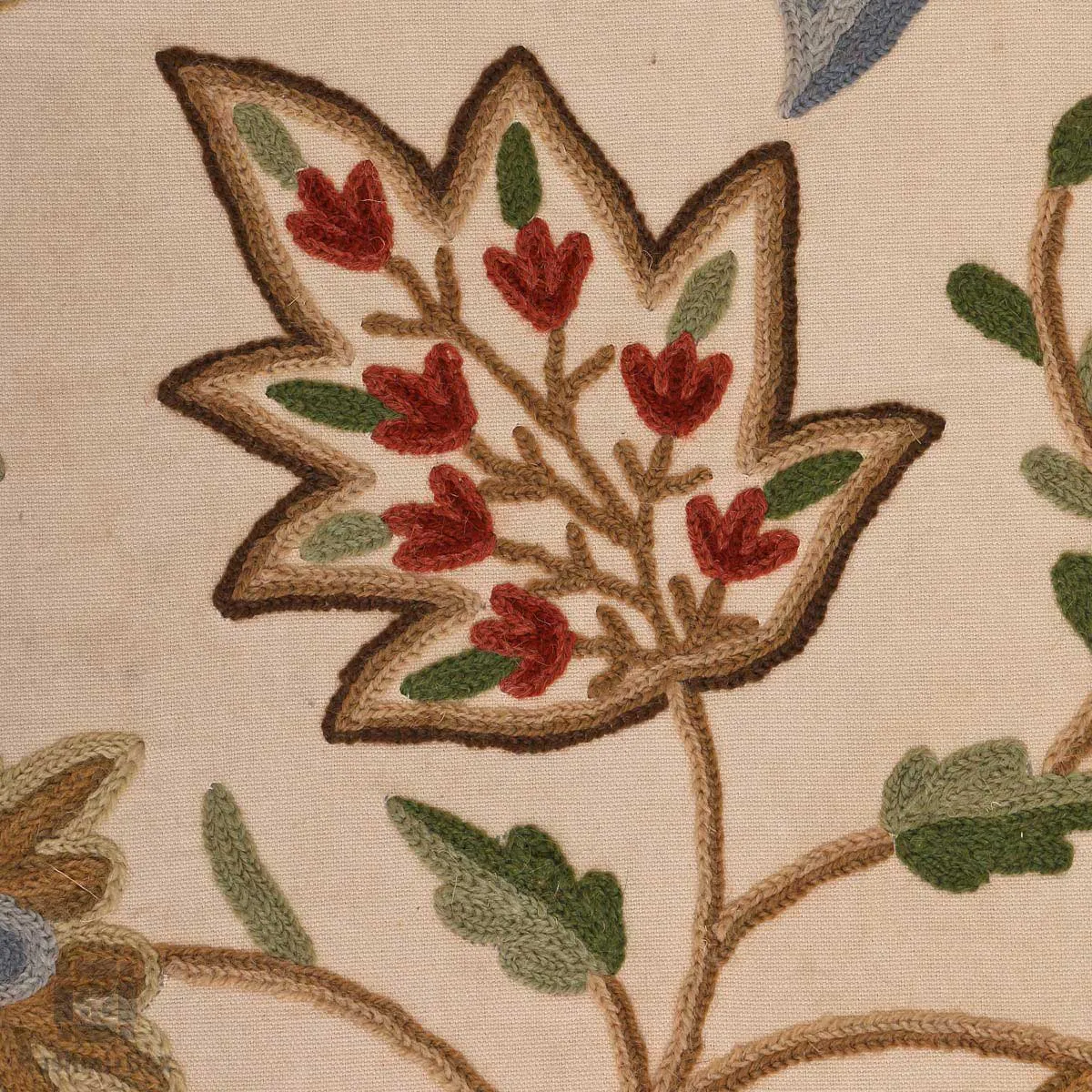 Beige Brazen Flower Crewel Embroidered Curtain