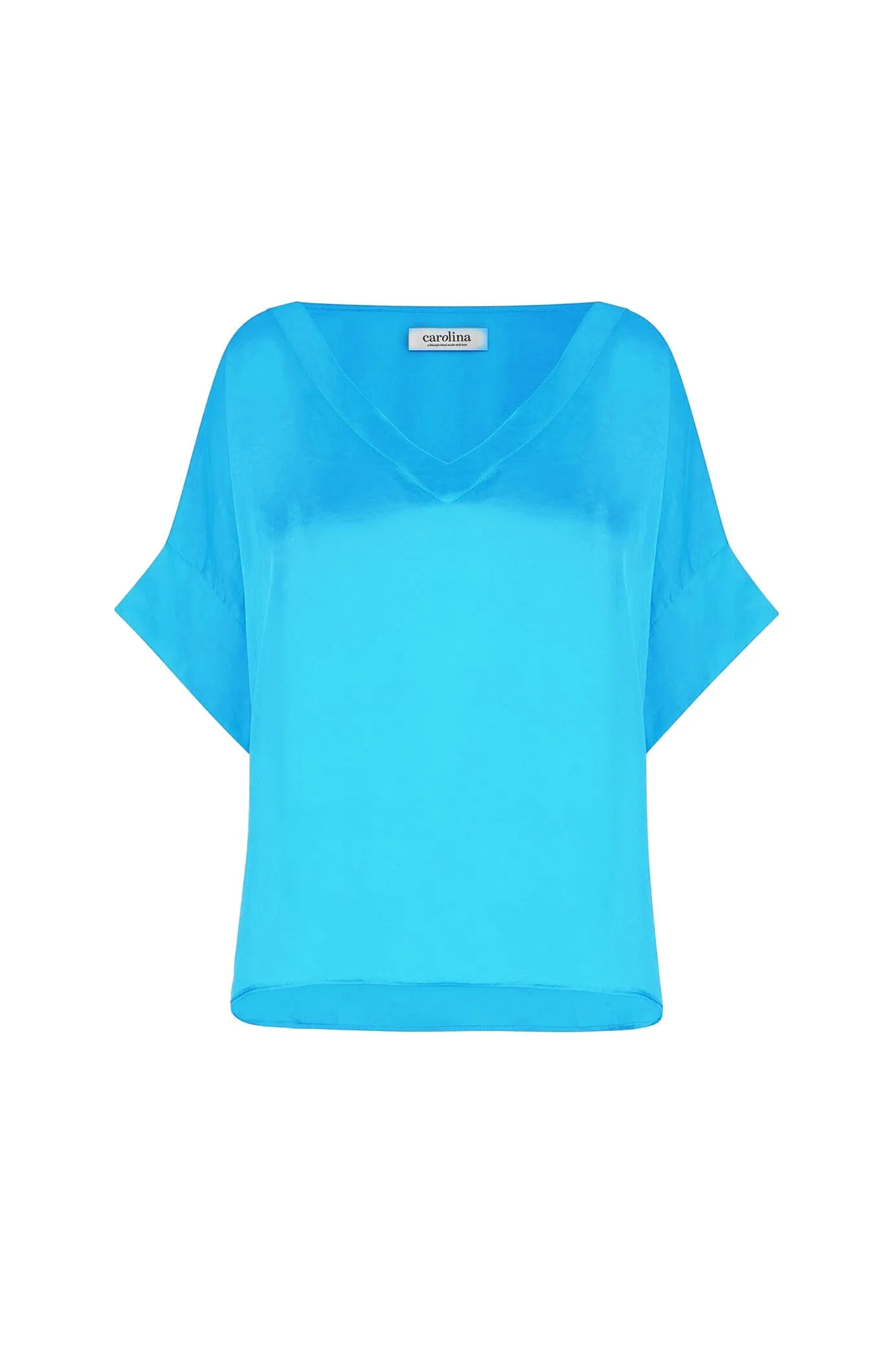 Bianca Short Sleeve Top Capri Blue with V Neck