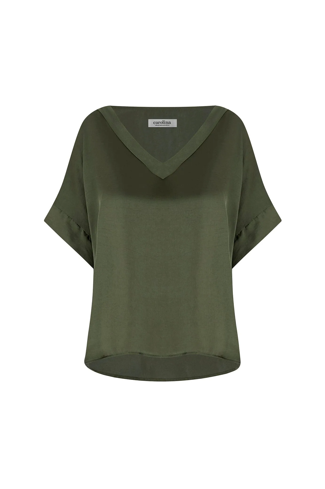Bianca Short Sleeve Top Olive with V Neck