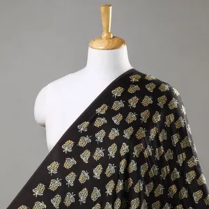 Black - Larch Butta Ajrakh Hand Block Printed Modal Silk Fabric