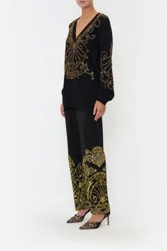 CAMILLA SHADOWS OF ARMADA EMBELLISHED V NECK KNIT IN BLACK