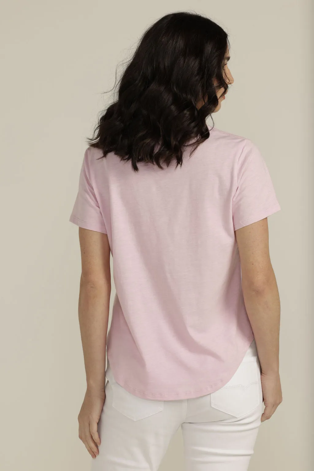 Cotton Slub Plain Crew Neck Tee Pale Pink