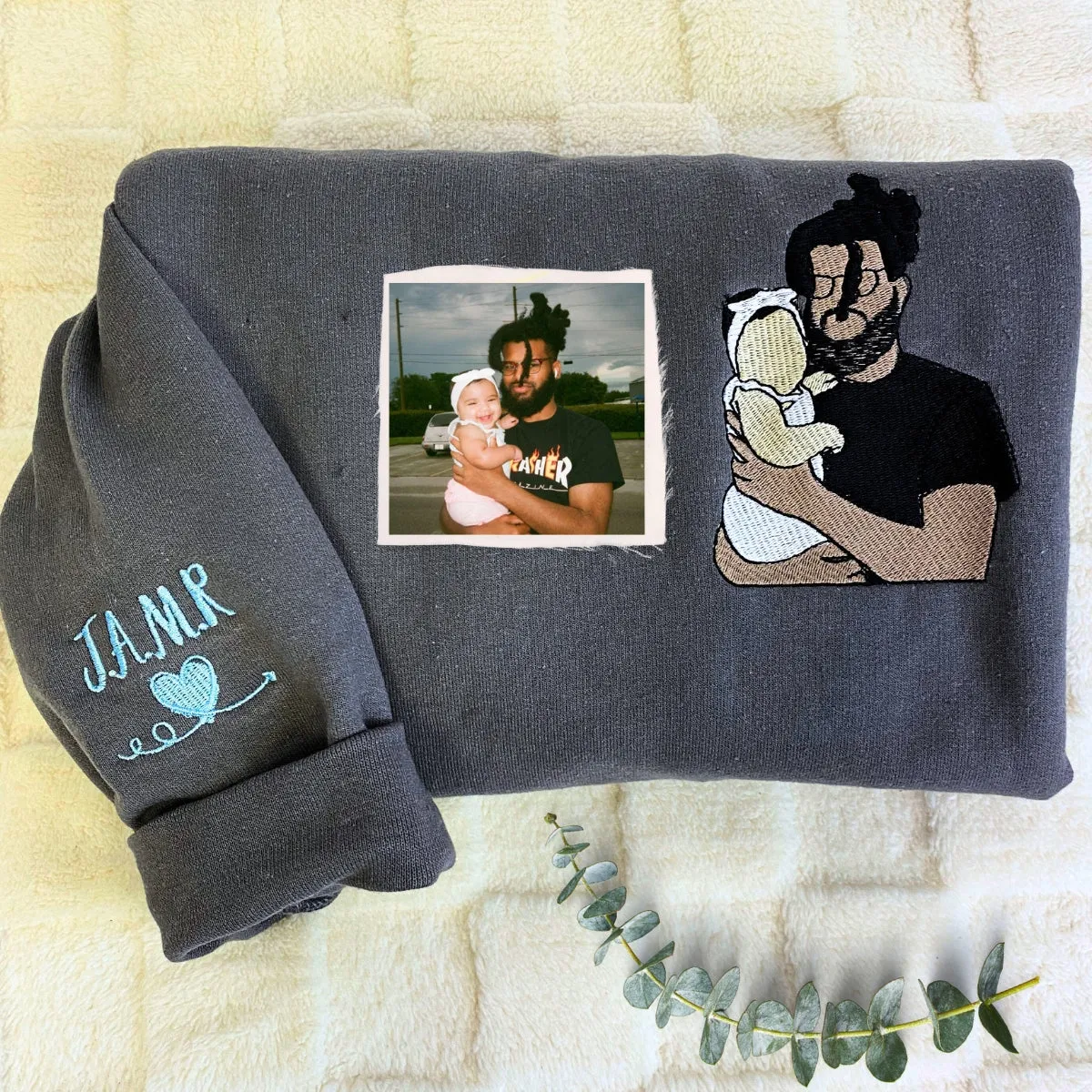 Custom Embroidered Father and Daughter T- shirt with Photo, Personalized Gift for Dad