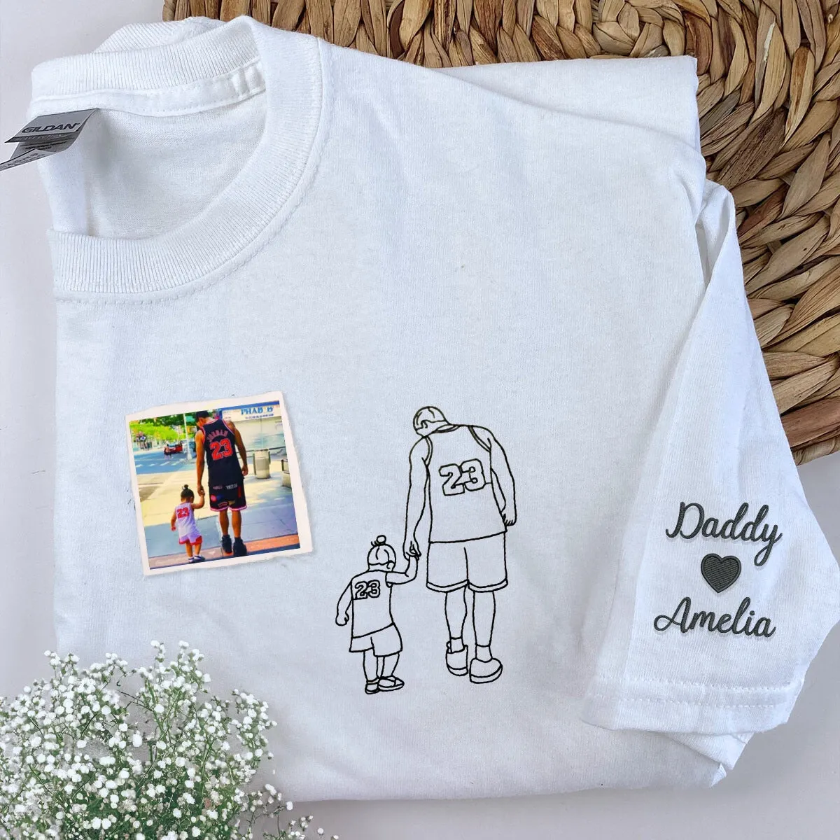 Custom Embroidered Father and Daughter T- shirt with Photo, Personalized Gift for Dad