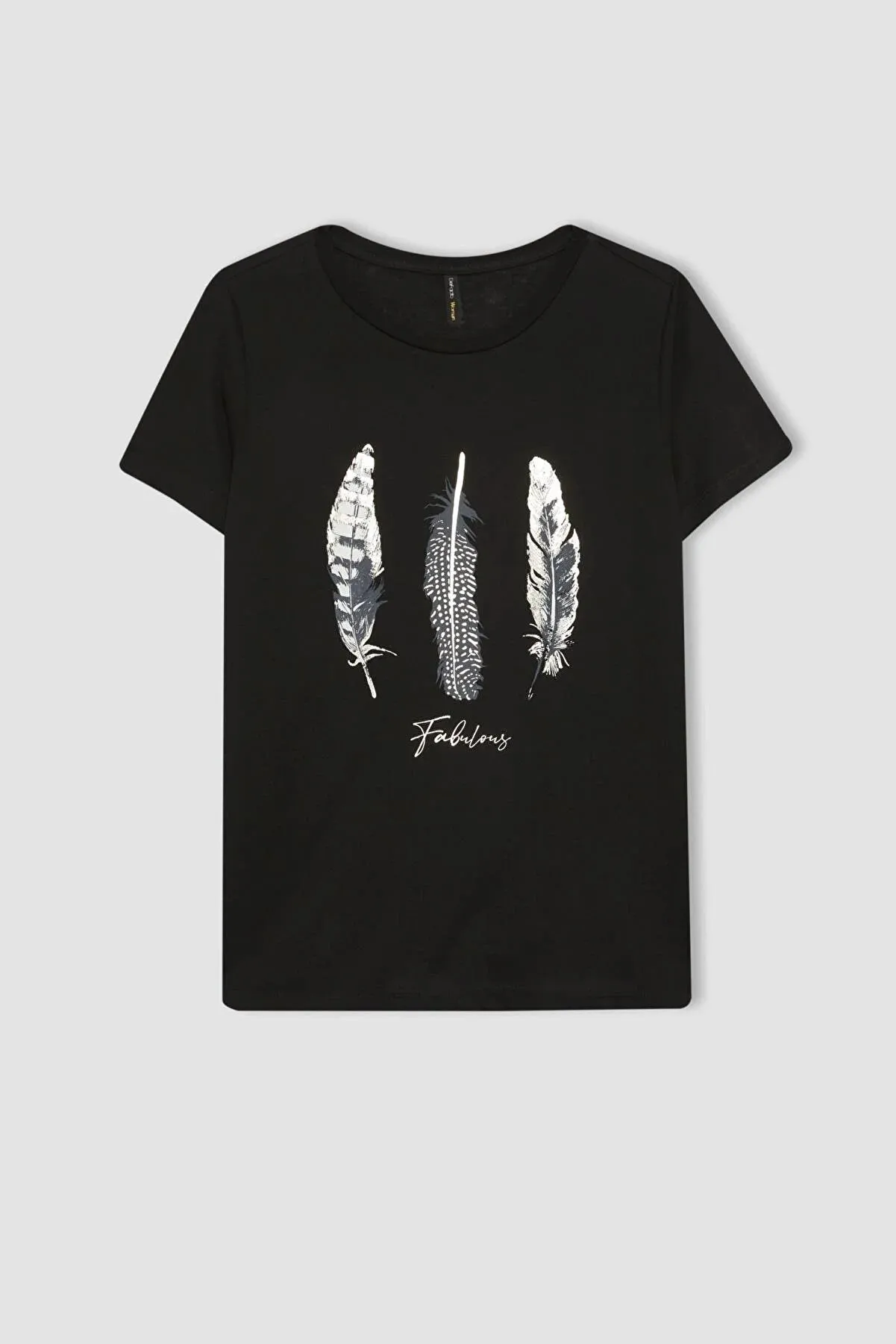 Defacto Women's Regular Fit Crew Neck Printed Short Sleeve T-Shirt