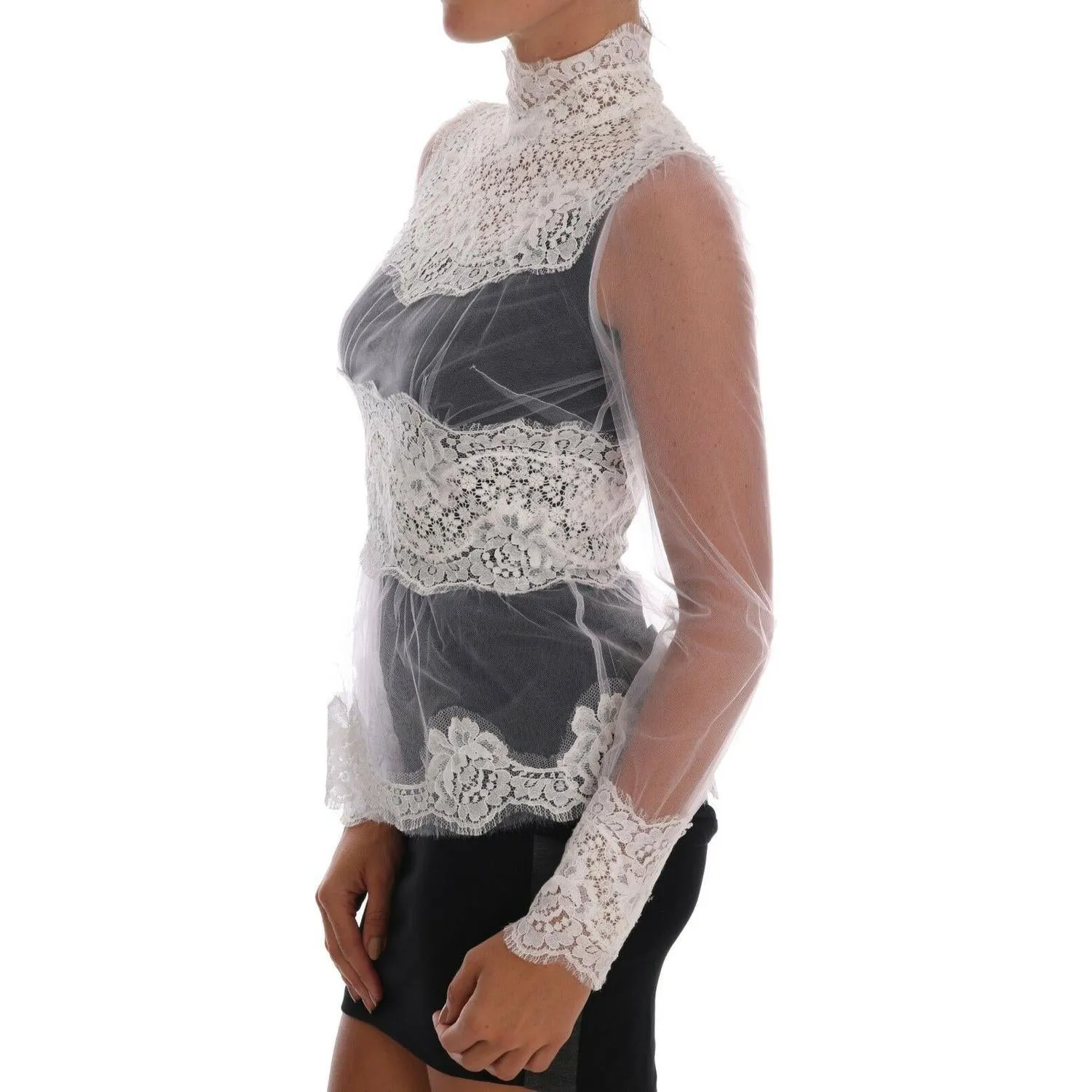 Dolce & Gabbana Elegant White Floral Lace Blouse Top