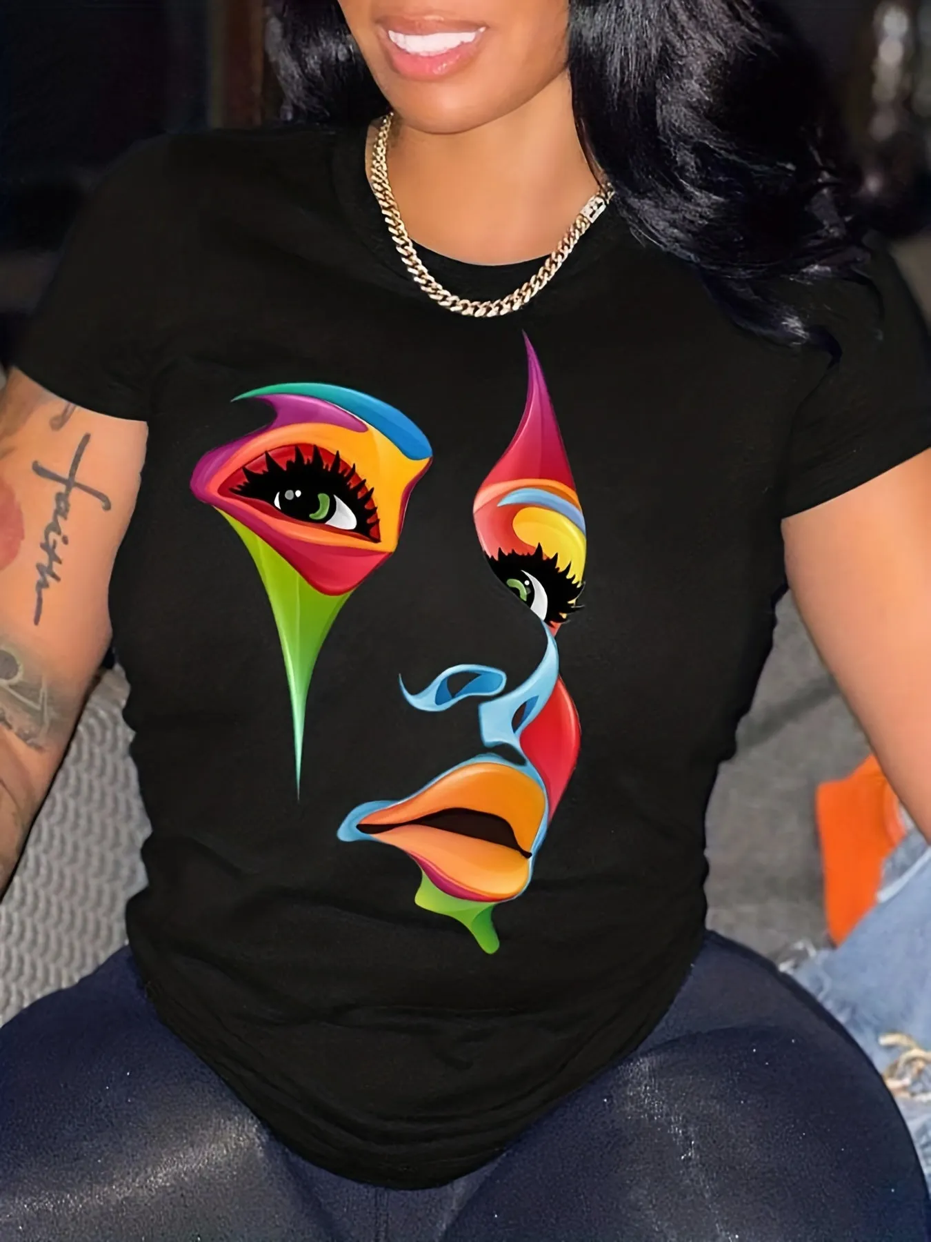 Figure Print Round Neck Tshirt for Plus Size Women