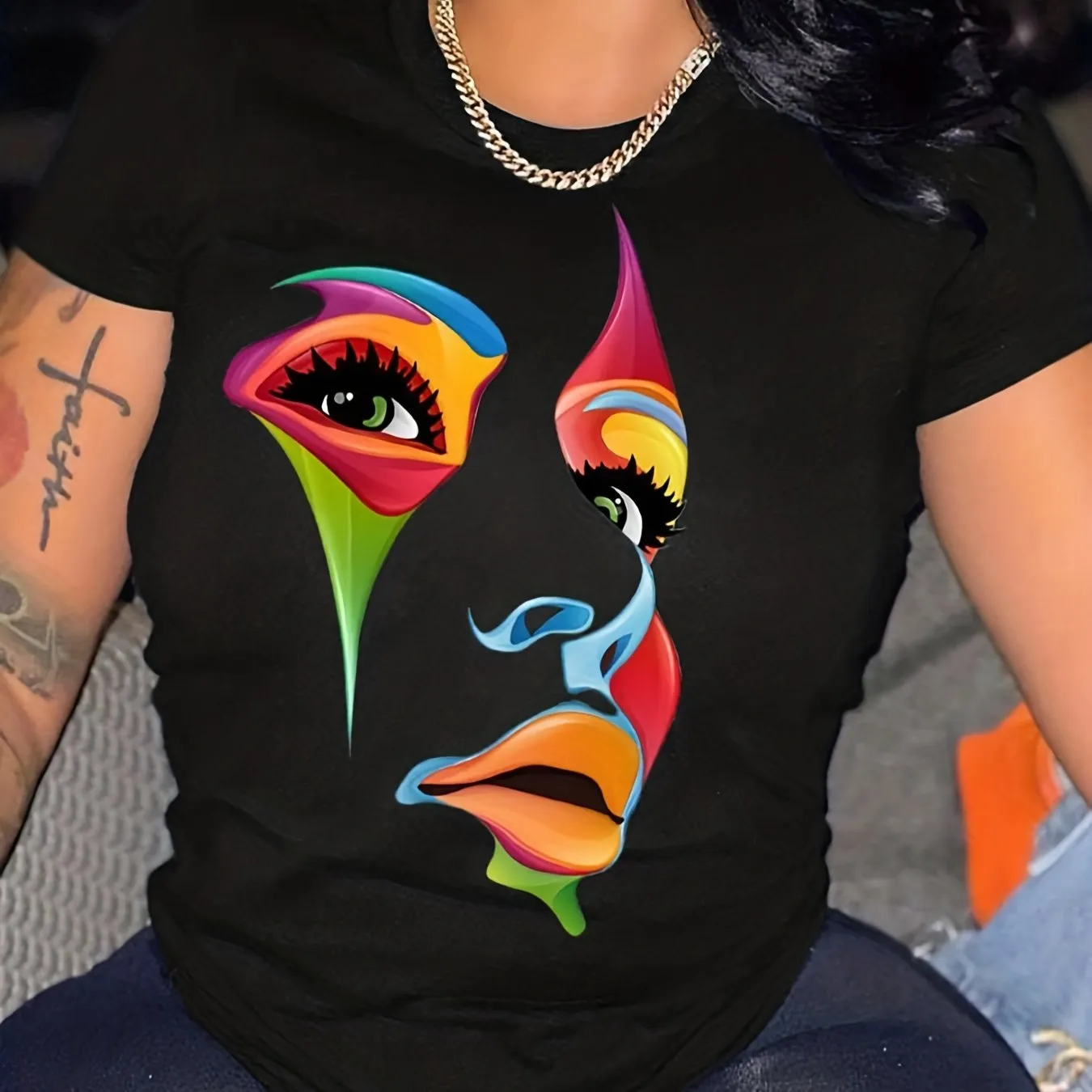 Figure Print Round Neck Tshirt for Plus Size Women