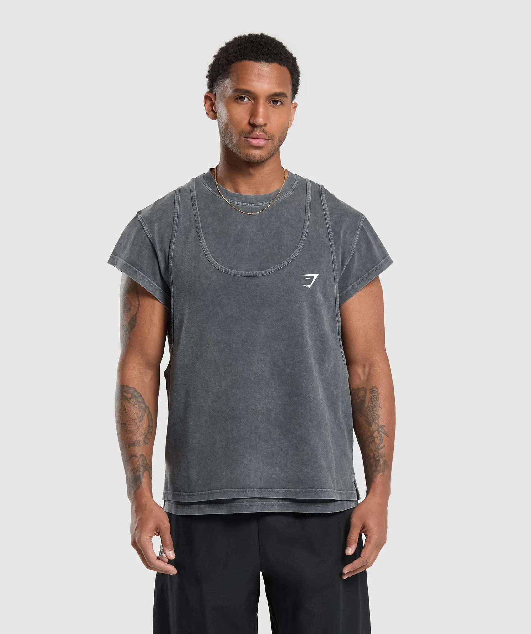 Gymshark Washed Double Layer T-Shirt - Black