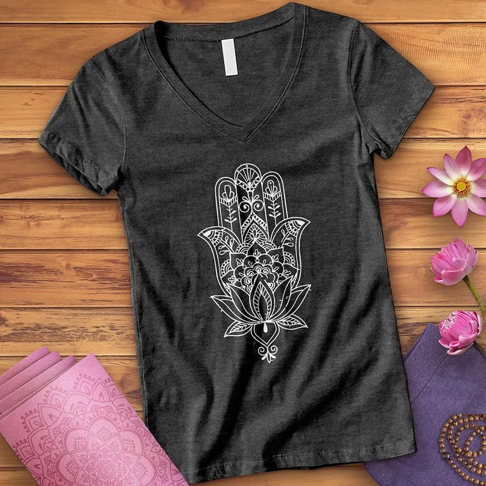 Hamsa Hand Lotus V-Neck