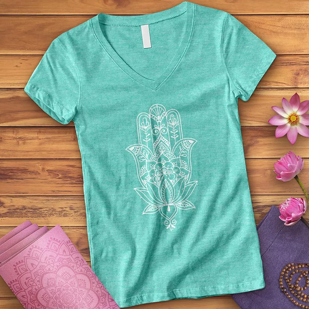 Hamsa Hand Lotus V-Neck
