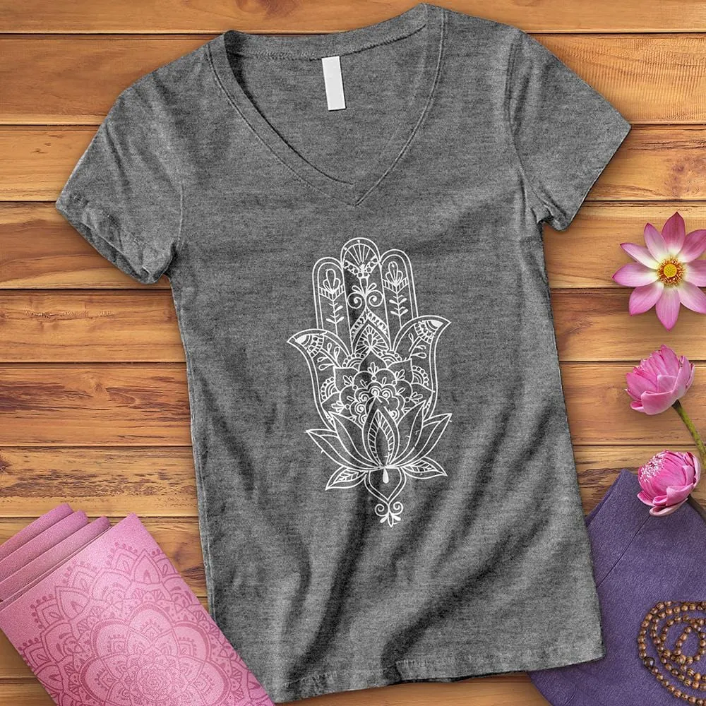 Hamsa Hand Lotus V-Neck