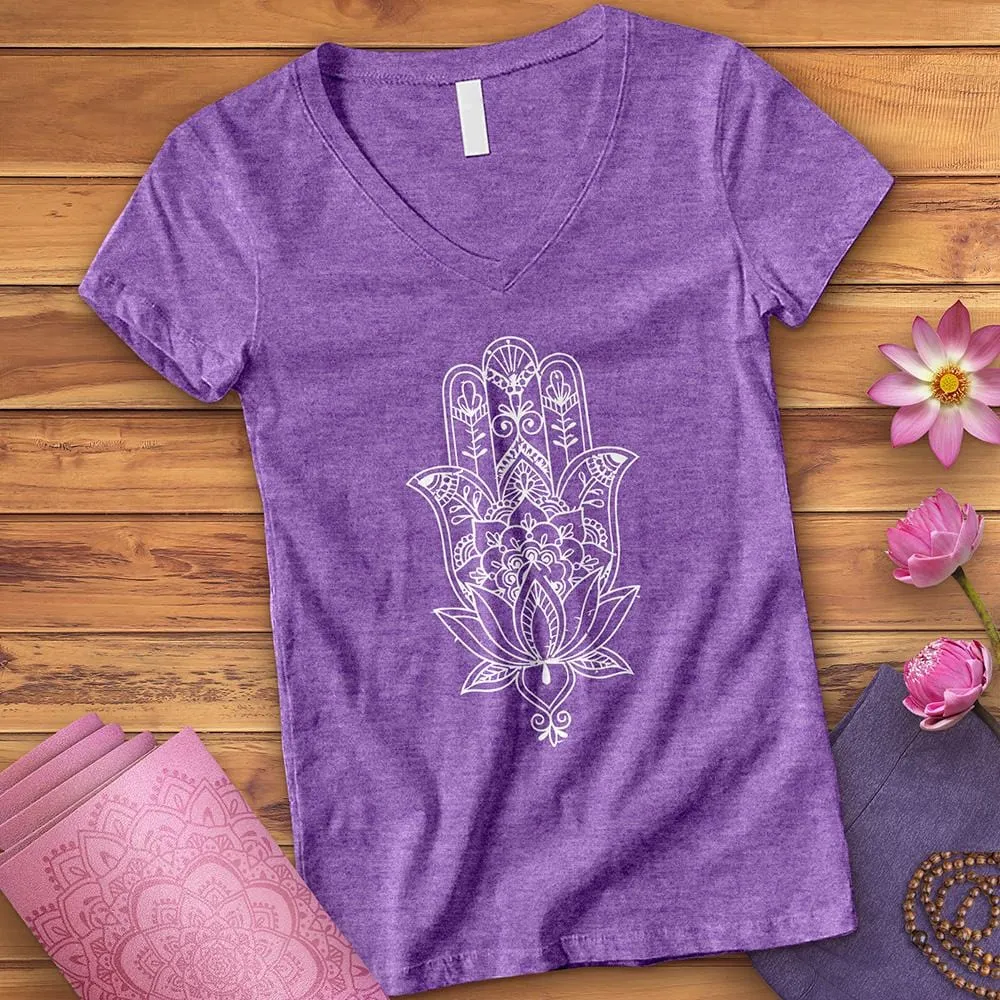 Hamsa Hand Lotus V-Neck
