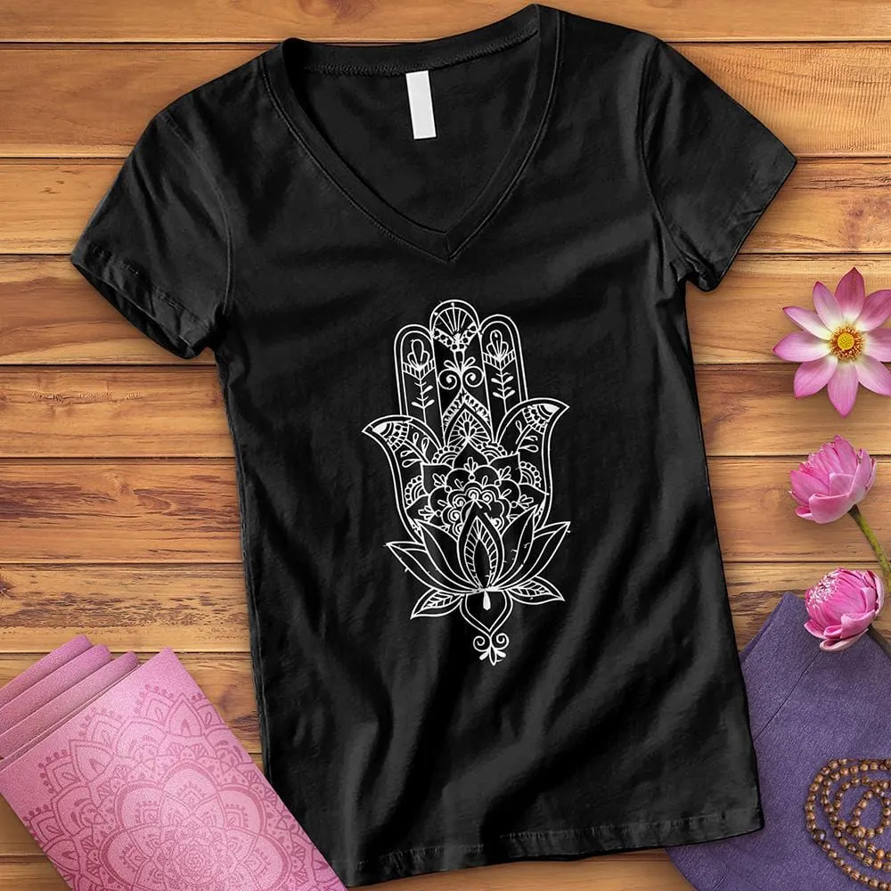 Hamsa Hand Lotus V-Neck