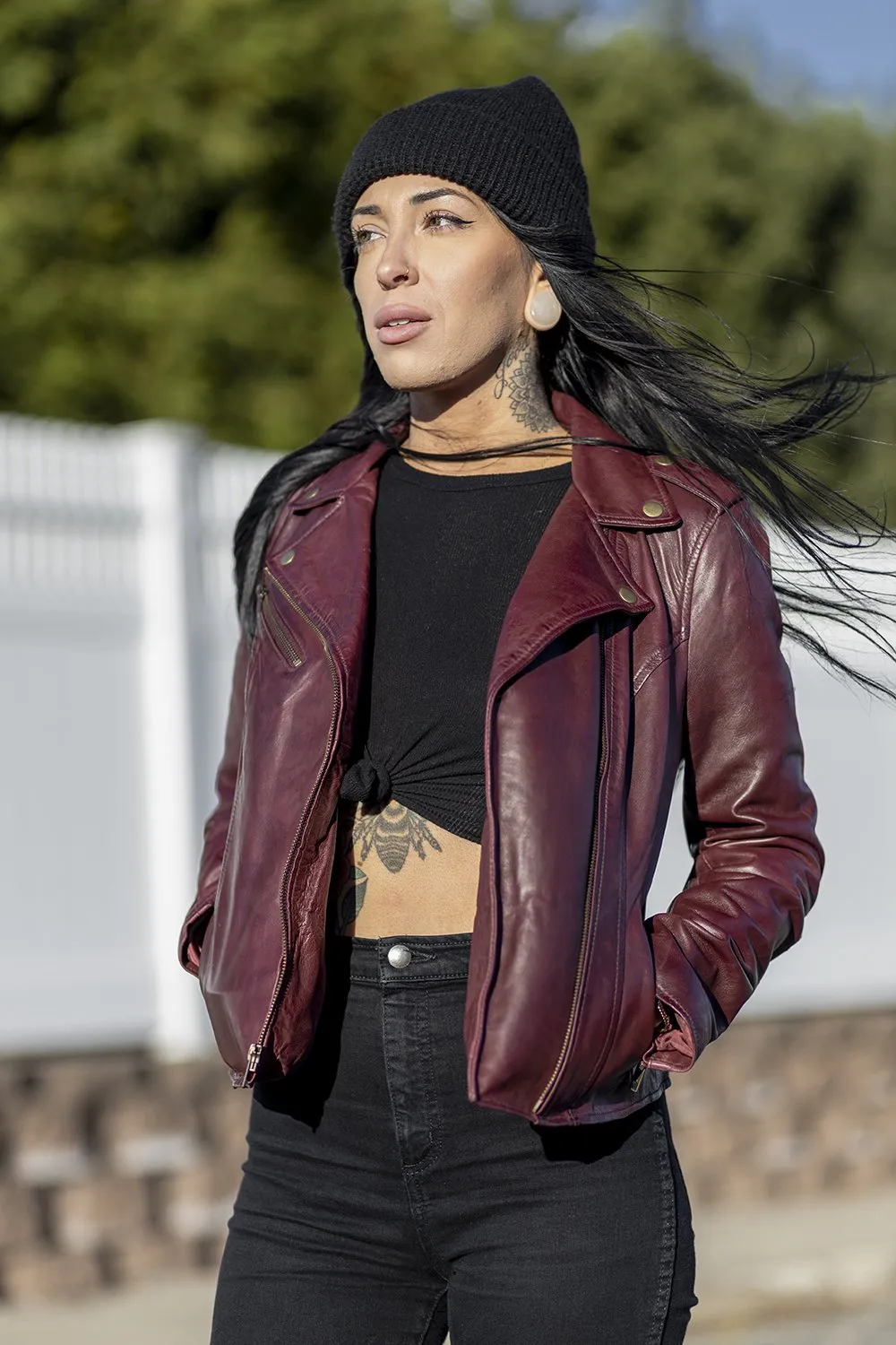 Harper Women's Moto Leather Jacket Oxblood (POS)