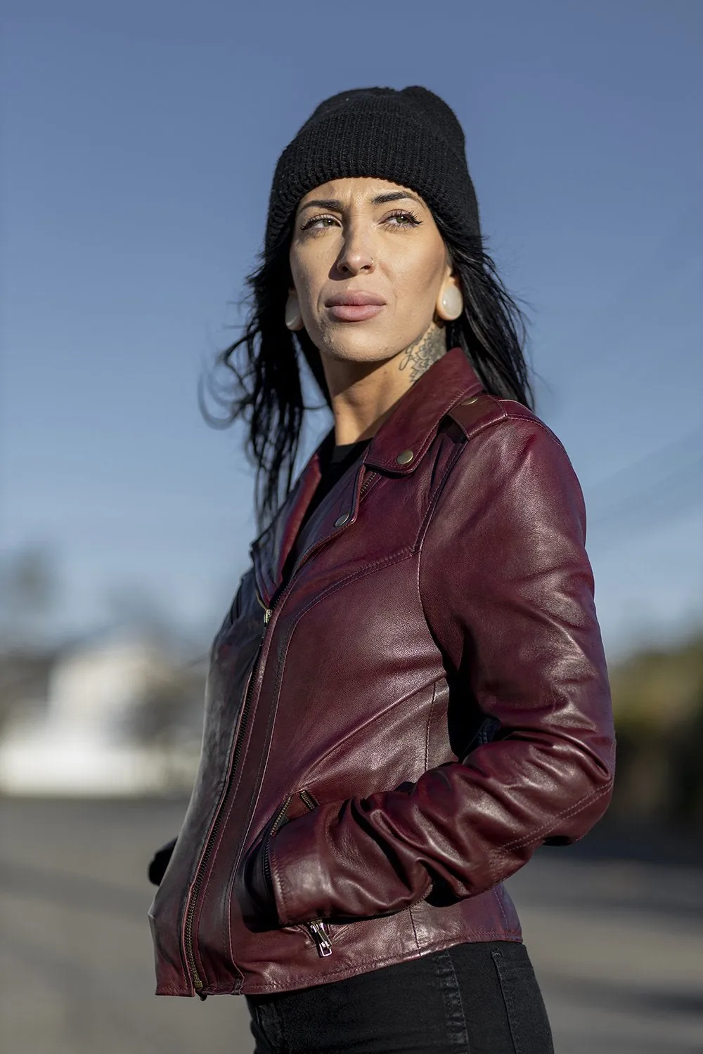 Harper Women's Moto Leather Jacket Oxblood (POS)