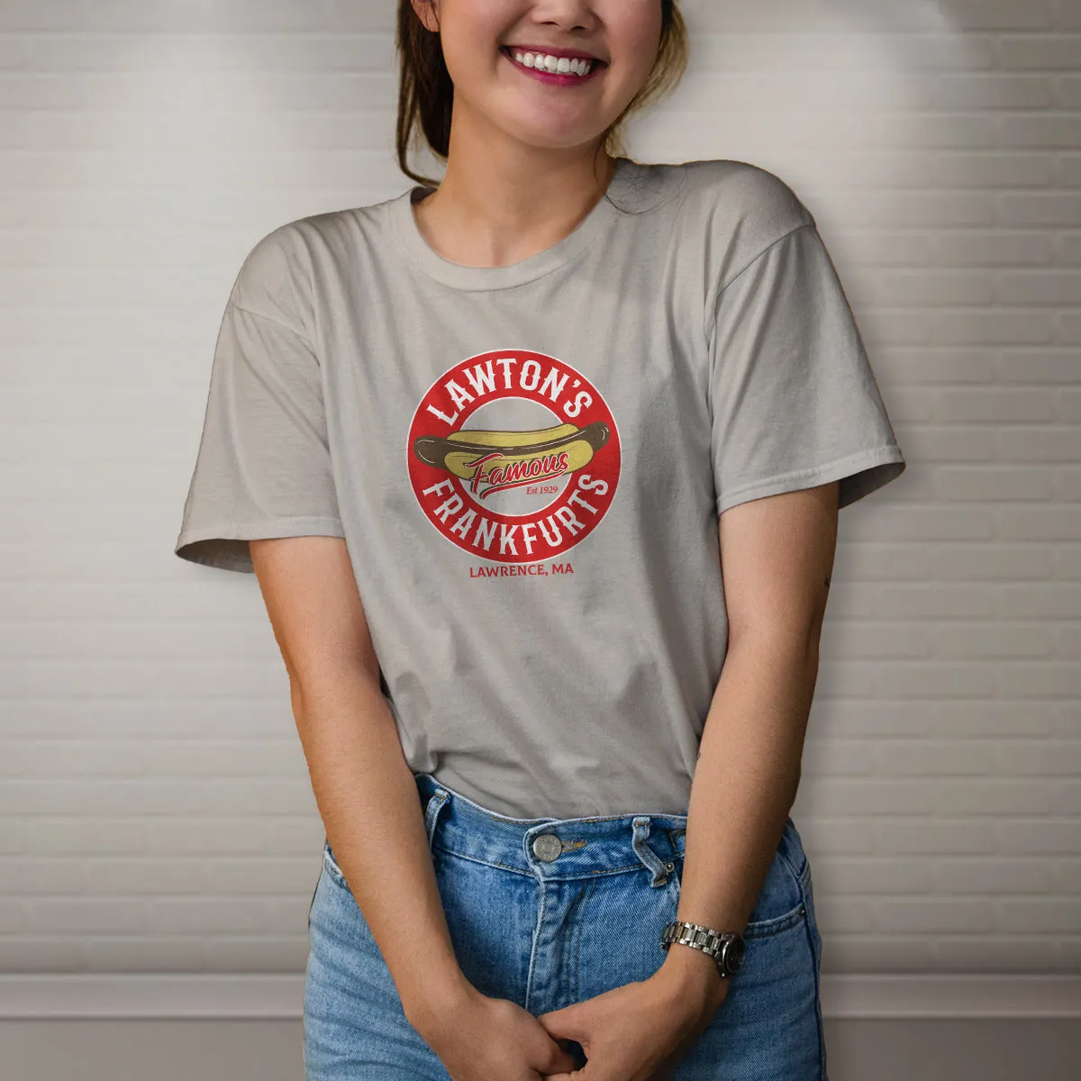 Lawton's Frankfurts T-Shirt, Adult Unisex Sand Tshirt, 100% Cotton, S-XXL, Lawrence MA, Gone But Not Forgotten, New England Memories