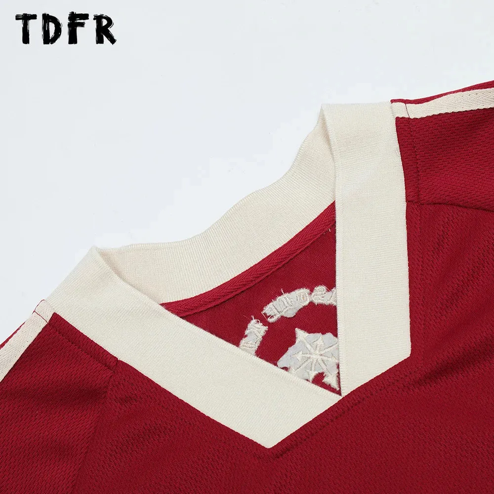 Letter Embroidery Raglan Sleeve T-shirt - Casual Streetwear V-neck
