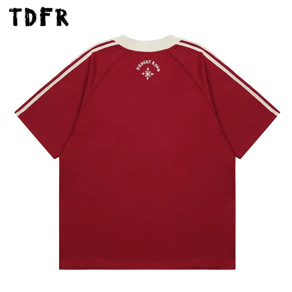 Letter Embroidery Raglan Sleeve T-shirt - Casual Streetwear V-neck