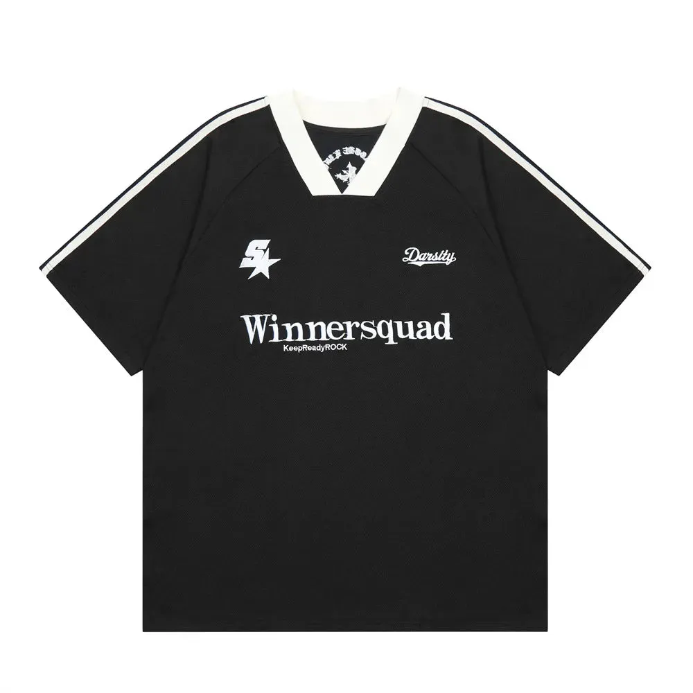Letter Embroidery Raglan Sleeve T-shirt - Casual Streetwear V-neck