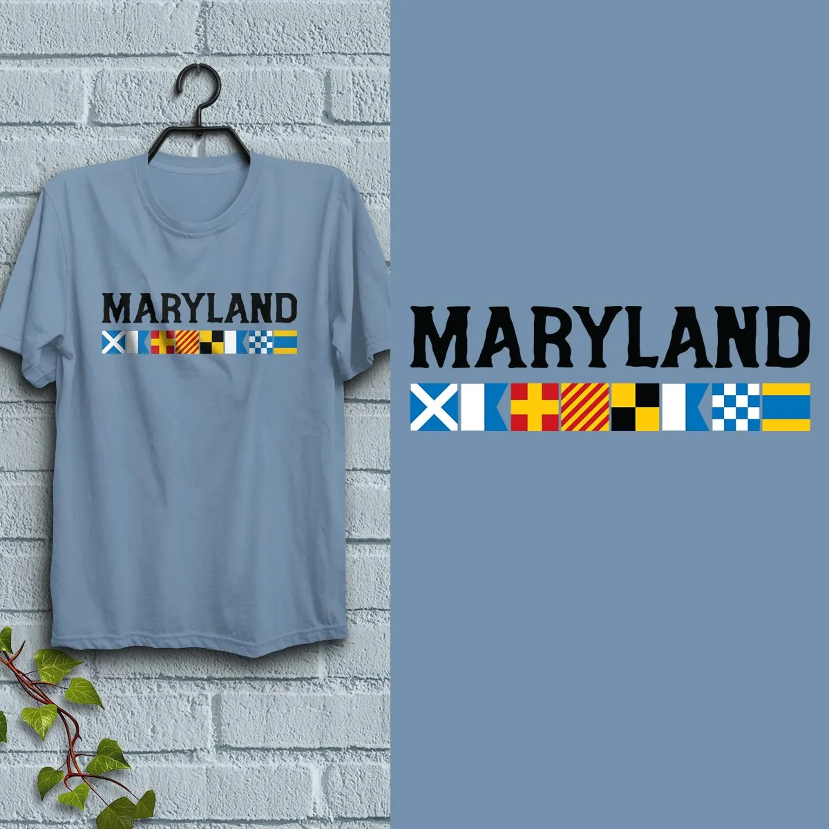 Maryland Nautical Flags T-Shirt, Adult Unisex 100% Cotton, S-2X