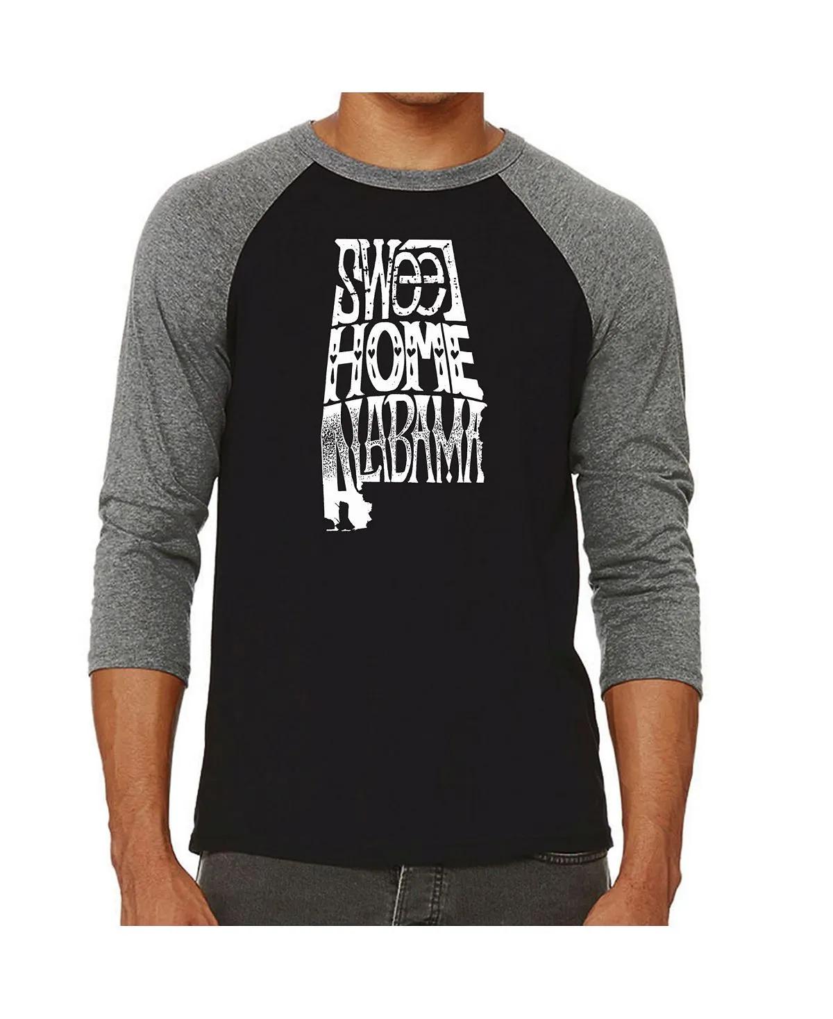 Men's sweet home alabama raglan t-shirt with word art LA Pop Art, gray