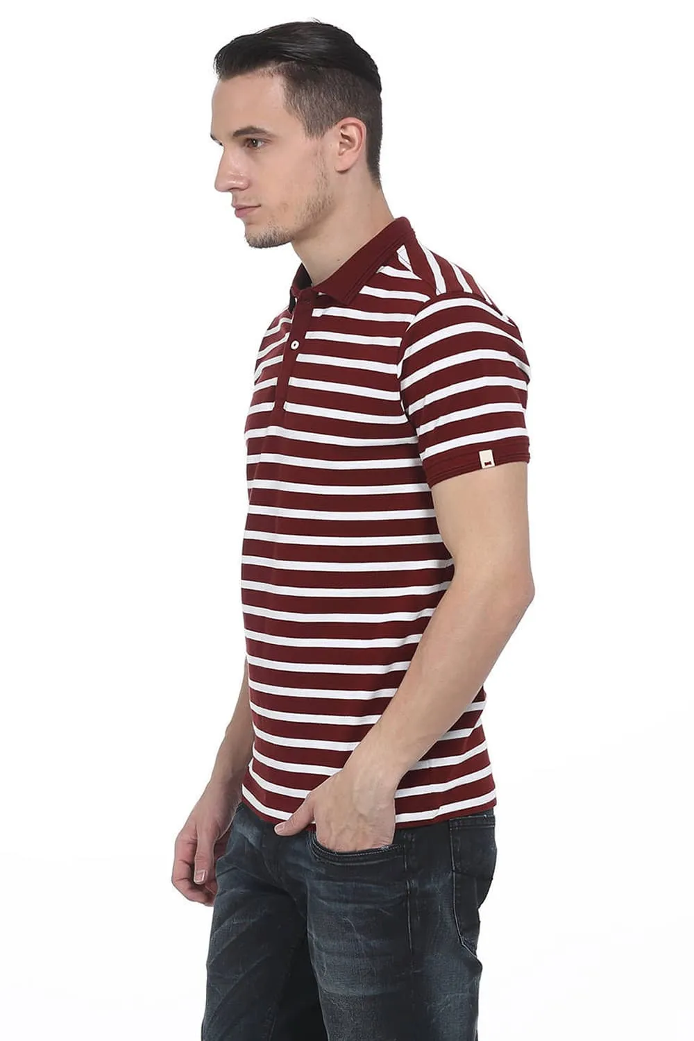 Muscle Fit Stripe Polo T Shirt