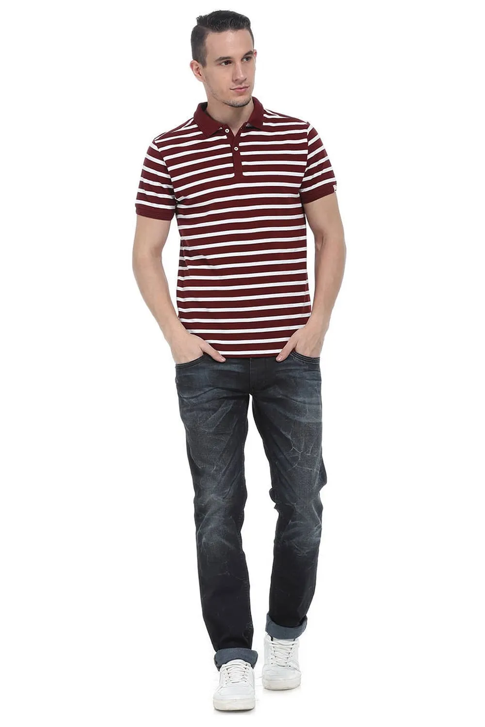 Muscle Fit Stripe Polo T Shirt