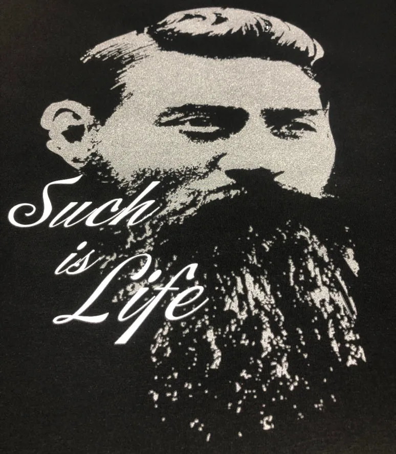 Ned Kelly Such is Life Portrait T-Shirt (Black, Silver & White Print)