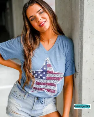 Patriotic Leopard Star Short Sleeve Tee