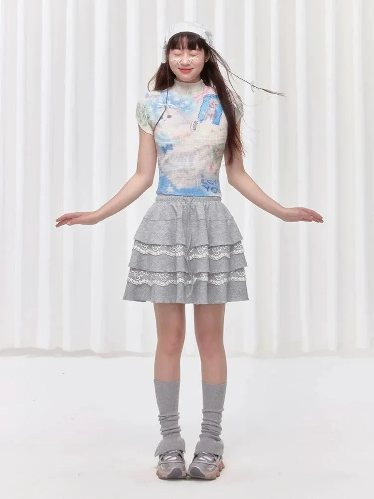 Printed pleated t-shirt【s0000008038】