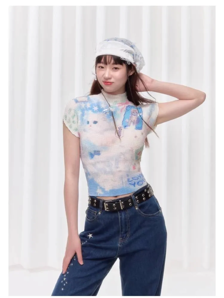 Printed pleated t-shirt【s0000008038】