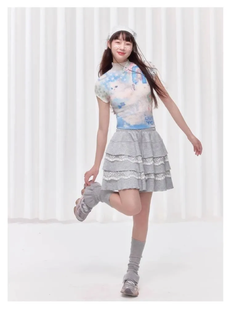 Printed pleated t-shirt【s0000008038】