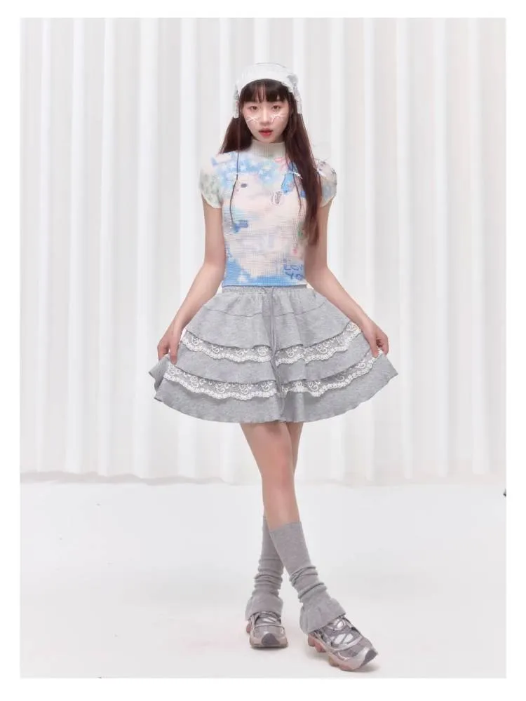 Printed pleated t-shirt【s0000008038】