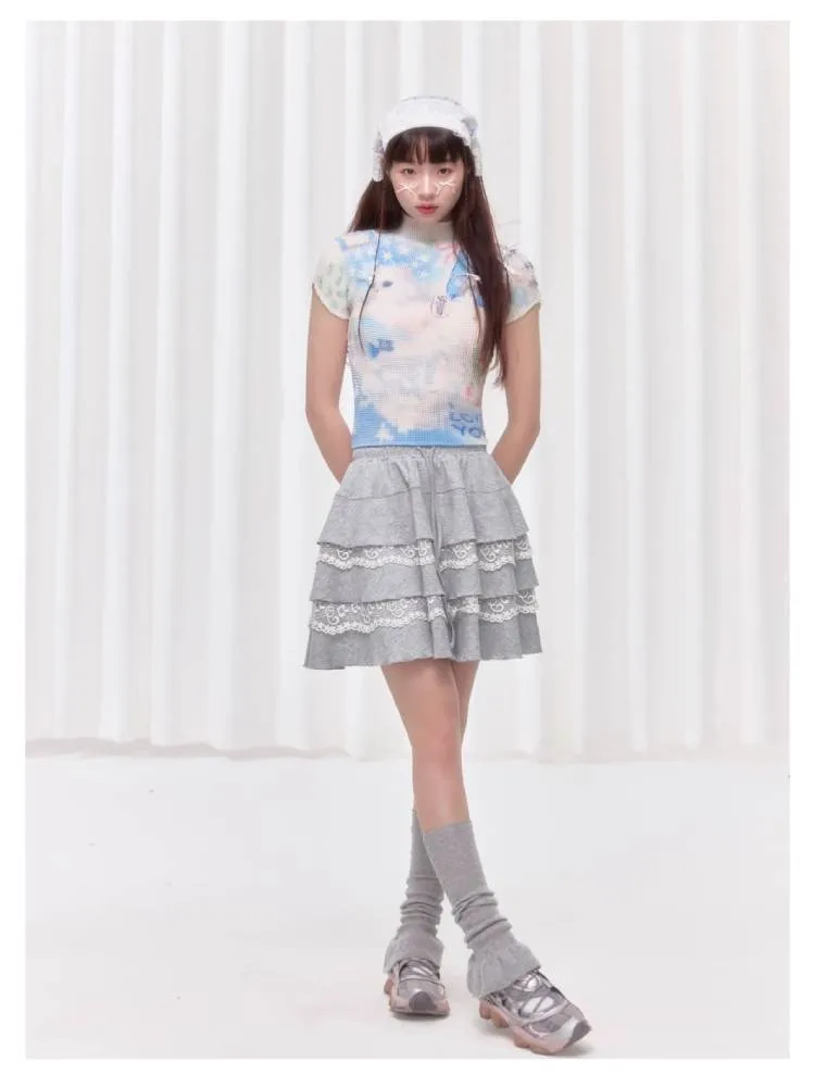 Printed pleated t-shirt【s0000008038】