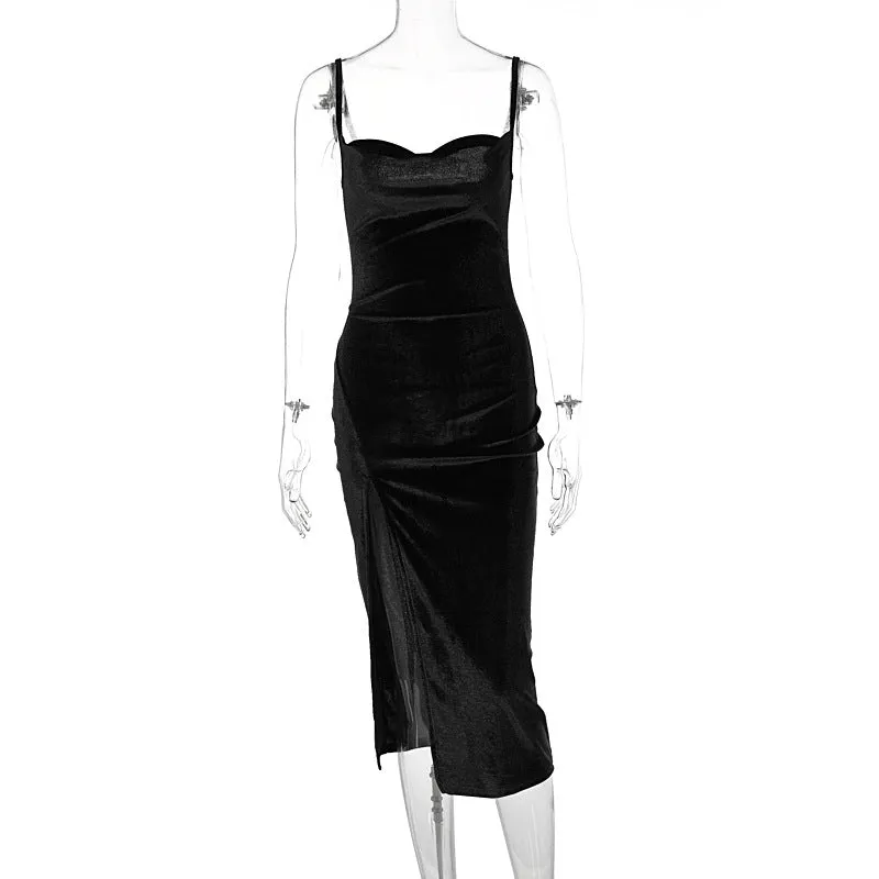 Sexy slim slit suspender dress
