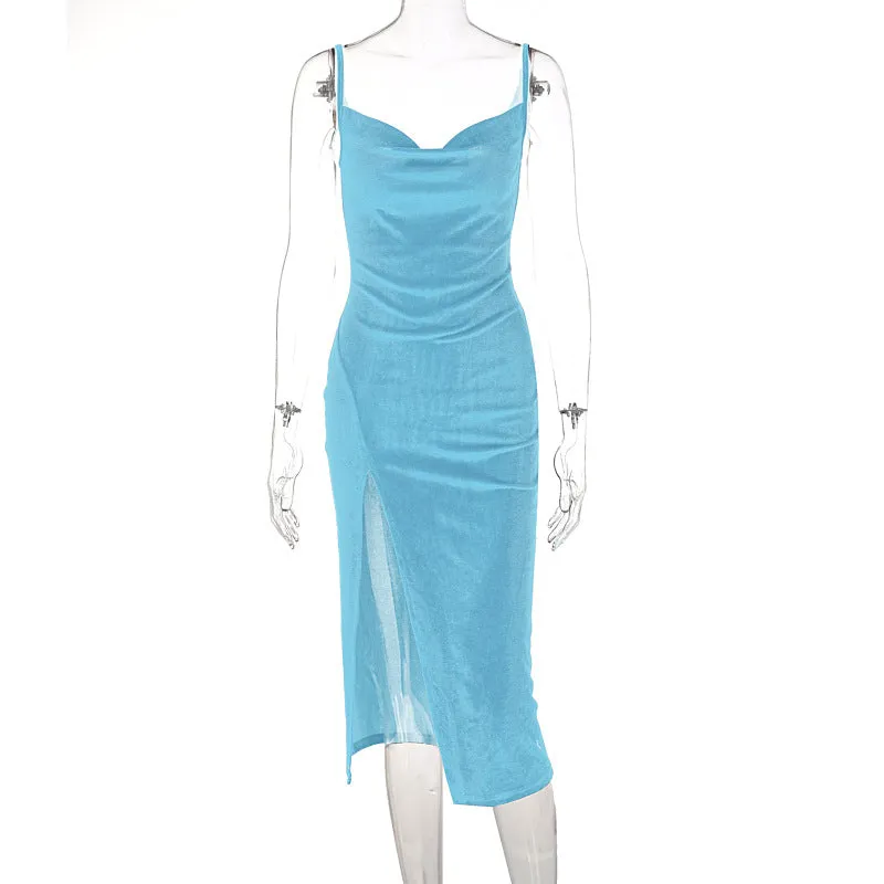 Sexy slim slit suspender dress