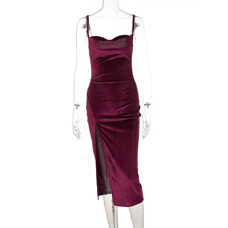Sexy slim slit suspender dress