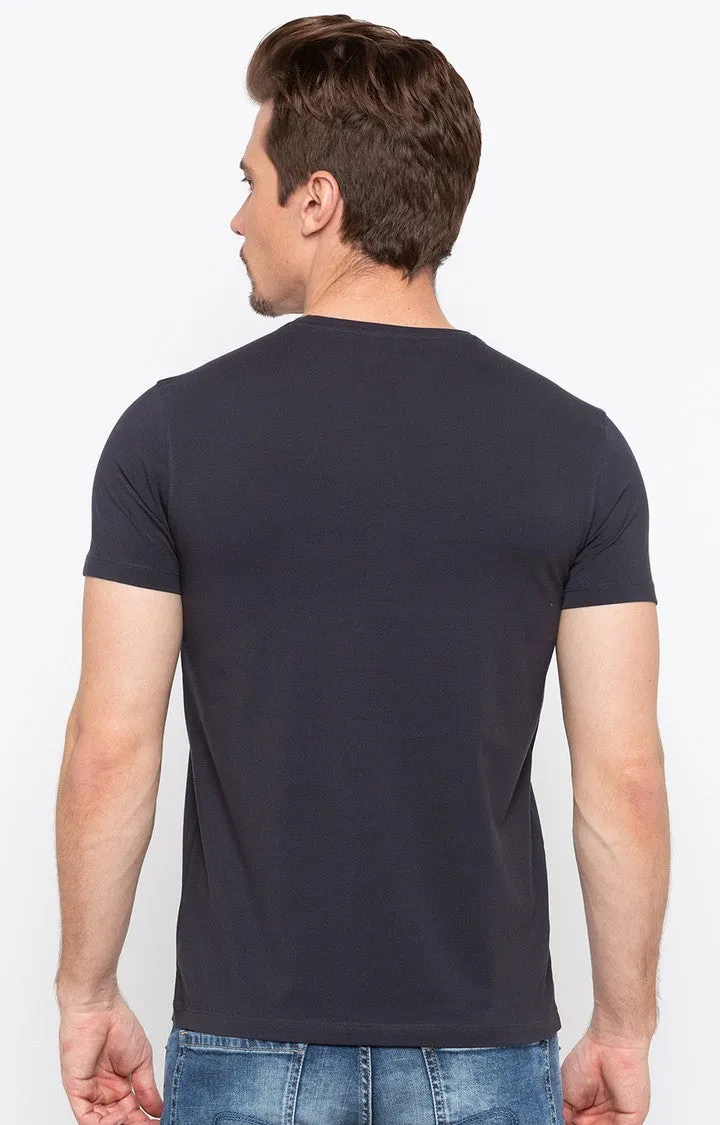 Spykar Charcoal Black Printed Men T-Shirts