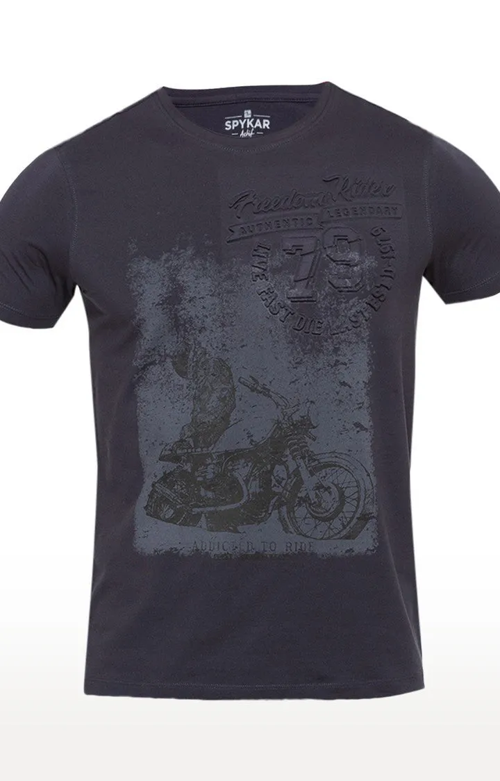 Spykar Charcoal Black Printed Men T-Shirts