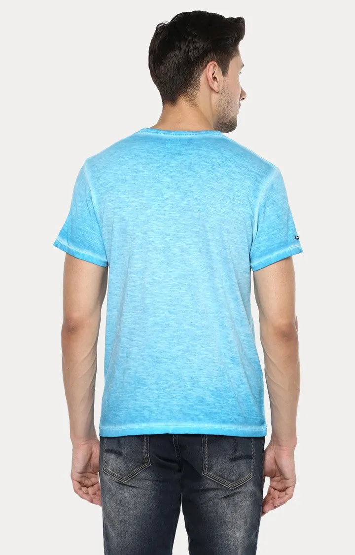 Spykar Light Blue Printed Slim Fit Men T-Shirts
