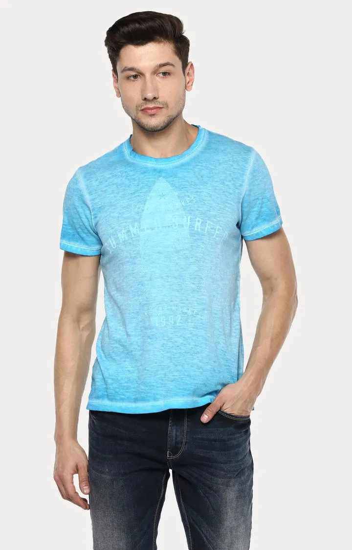 Spykar Light Blue Printed Slim Fit Men T-Shirts
