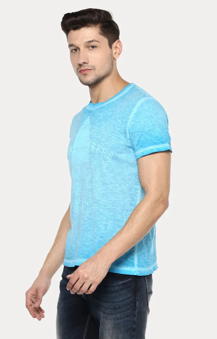 Spykar Light Blue Printed Slim Fit Men T-Shirts
