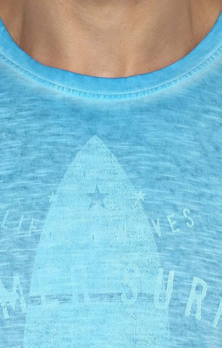 Spykar Light Blue Printed Slim Fit Men T-Shirts