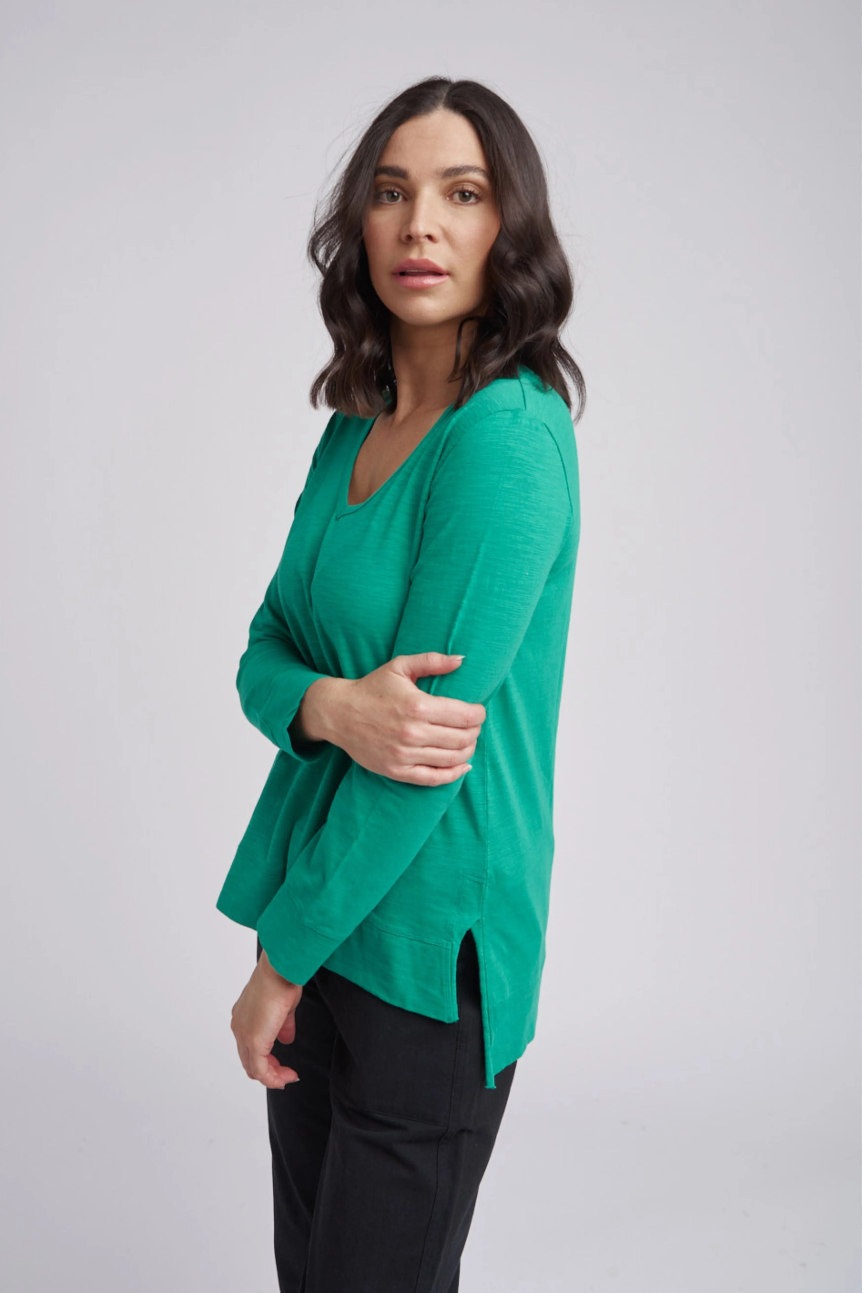 V Neck Hi Low Cotton Tee Greenlake