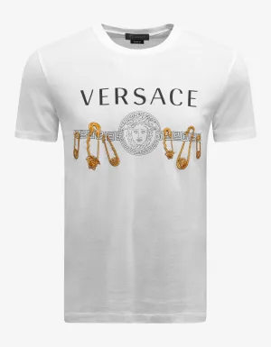 White Safety Pin Print T-Shirt
