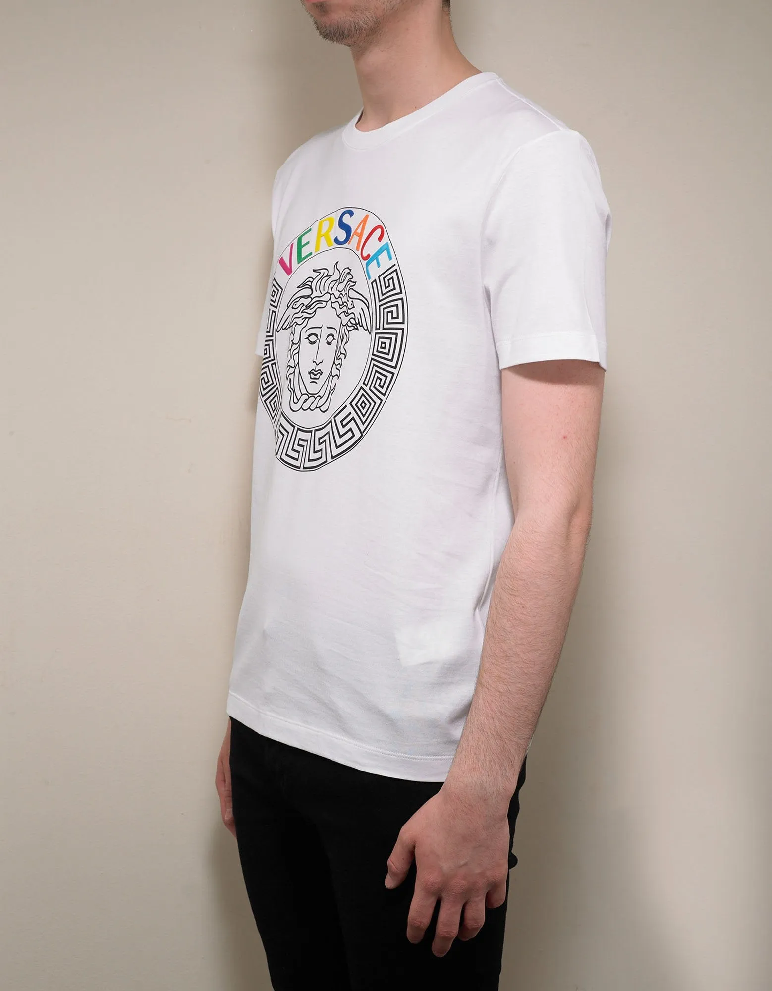 White T-Shirt with Multicolour Medusa Logo