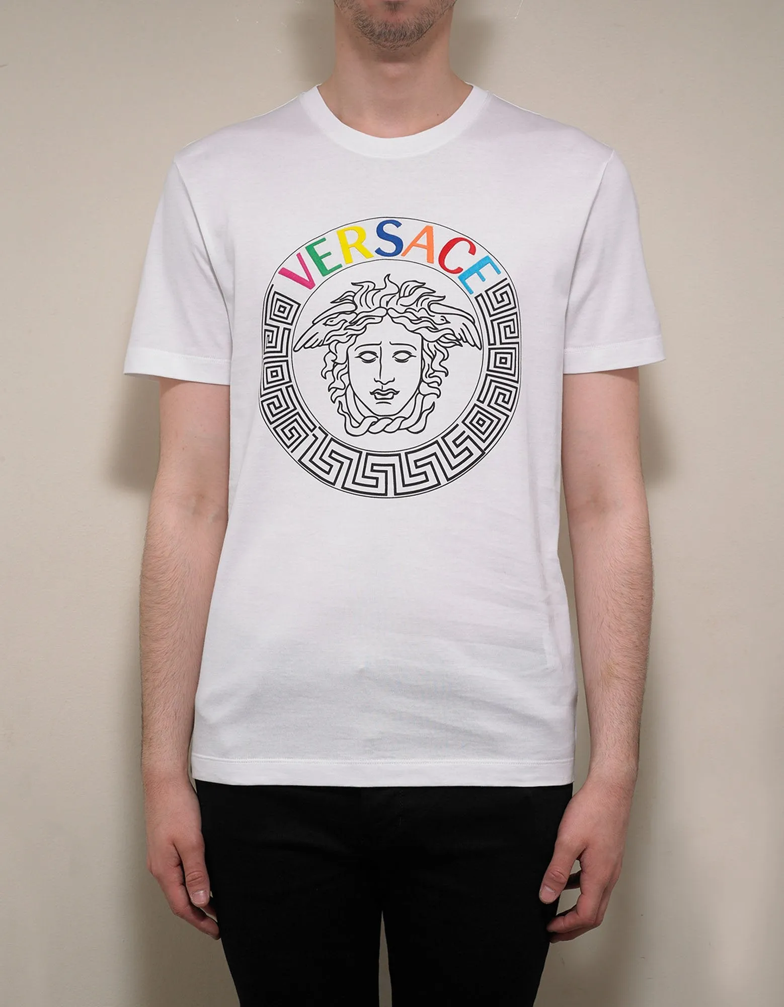 White T-Shirt with Multicolour Medusa Logo